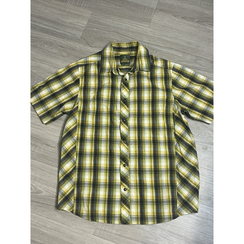 Prana‎ Men's Black Pearl Snap Plaid Short Sleeve Hiking Camping Shirt Sz Small